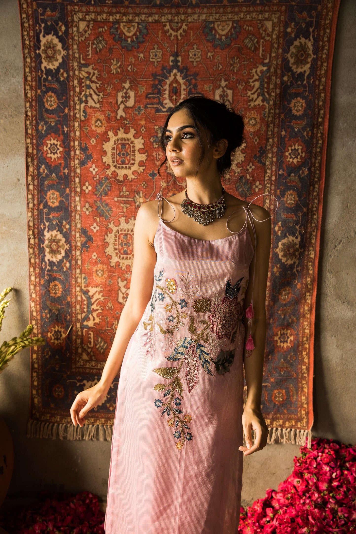 Husn- orchid pink embroidered kurti set with jacket