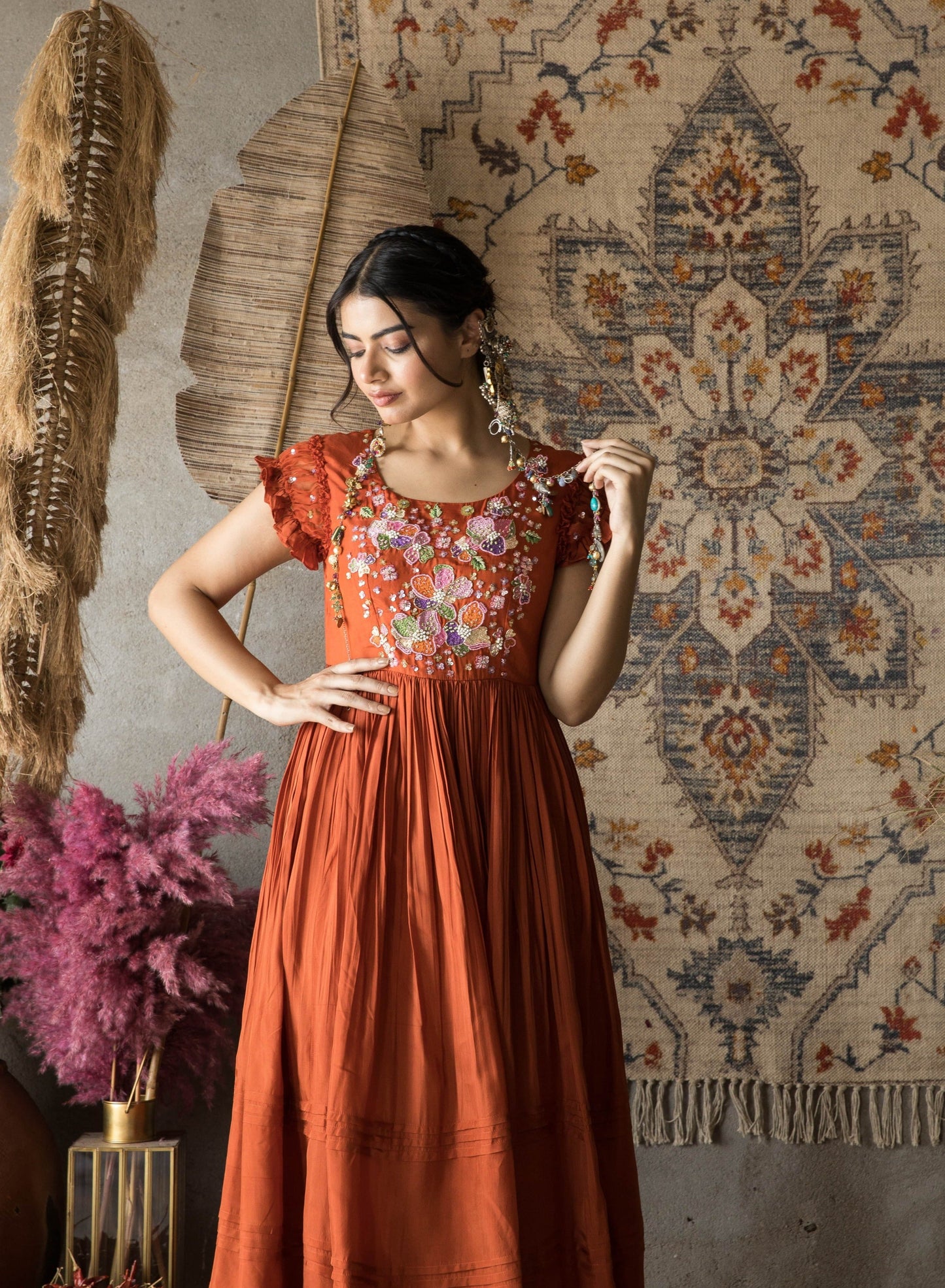 Naaz- autumn orange silk dress