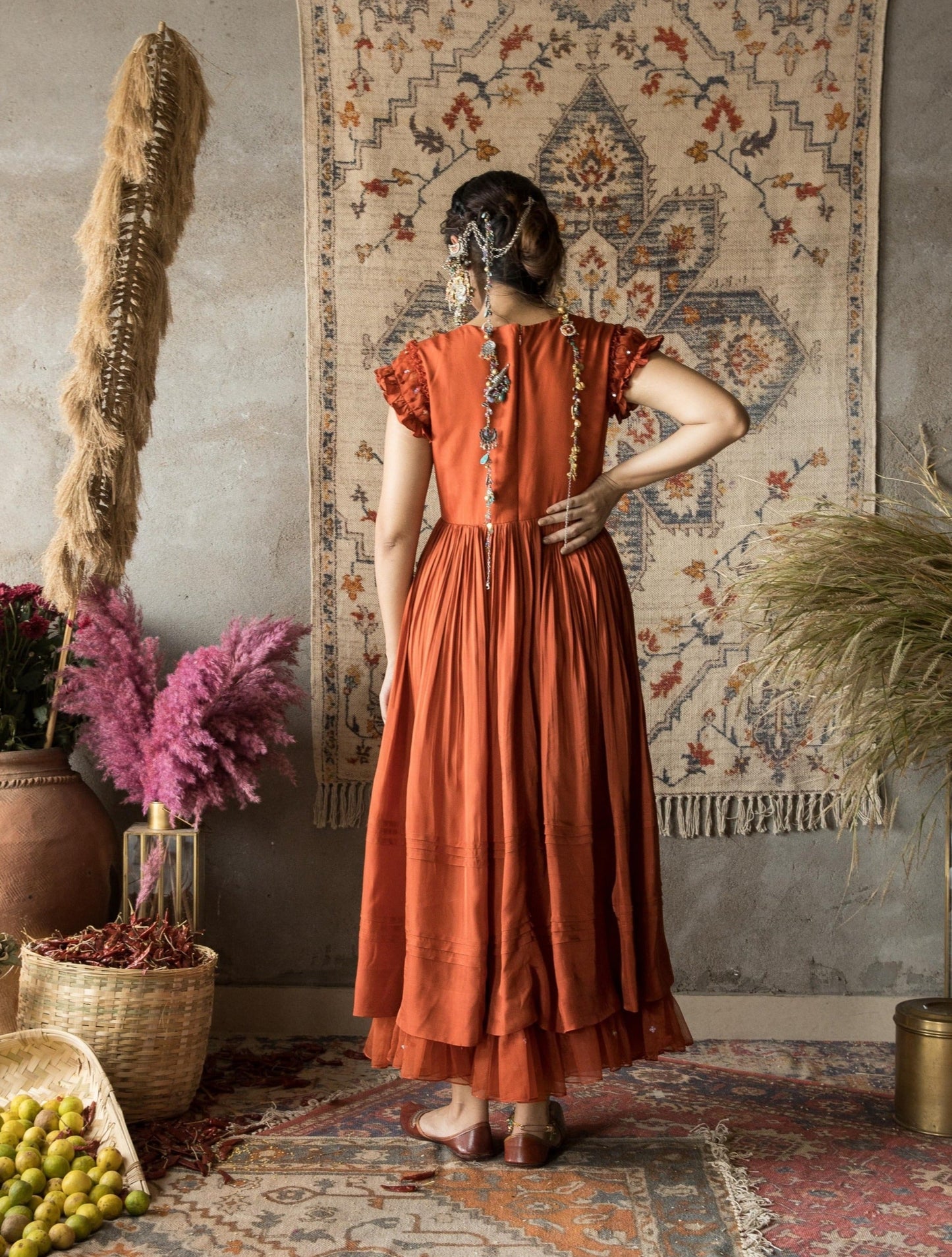 Naaz- autumn orange silk dress