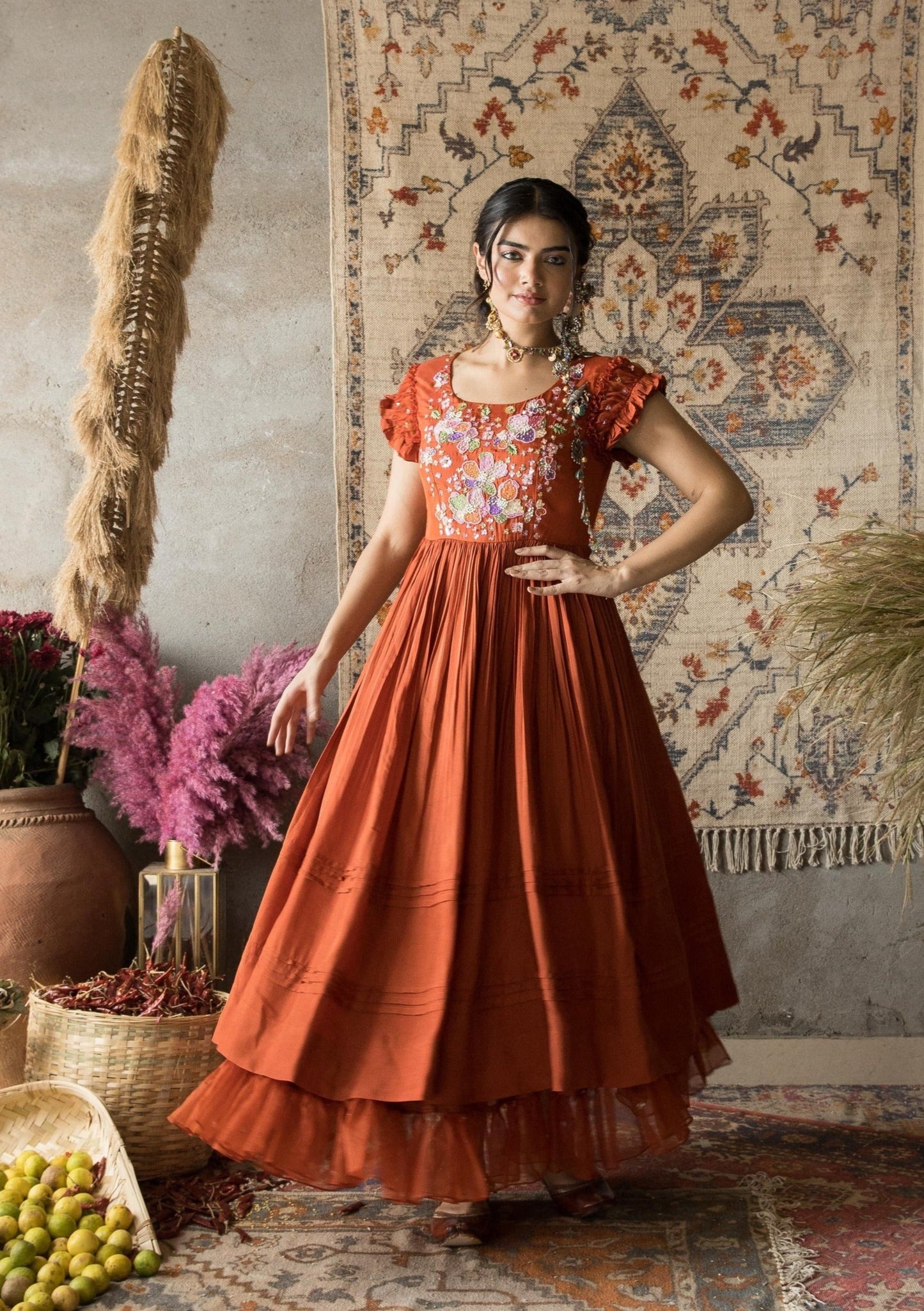 Naaz- autumn orange silk dress