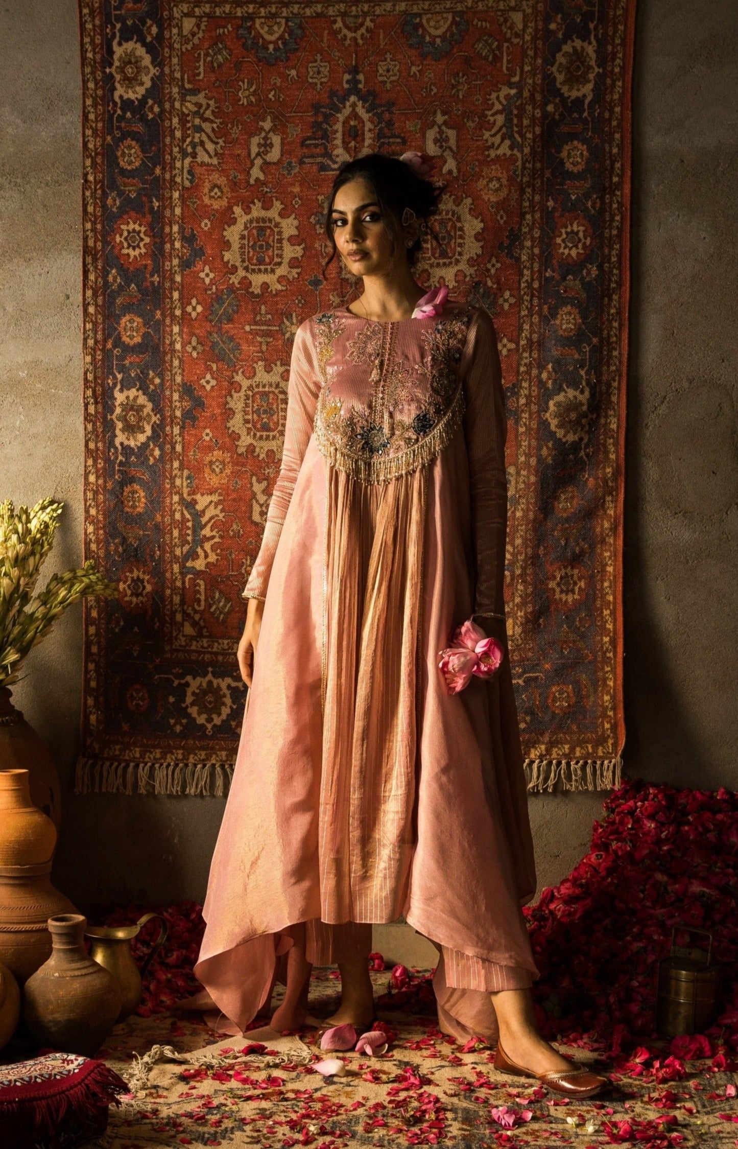 Nayara- rosewater pink silk embroidered kurti set