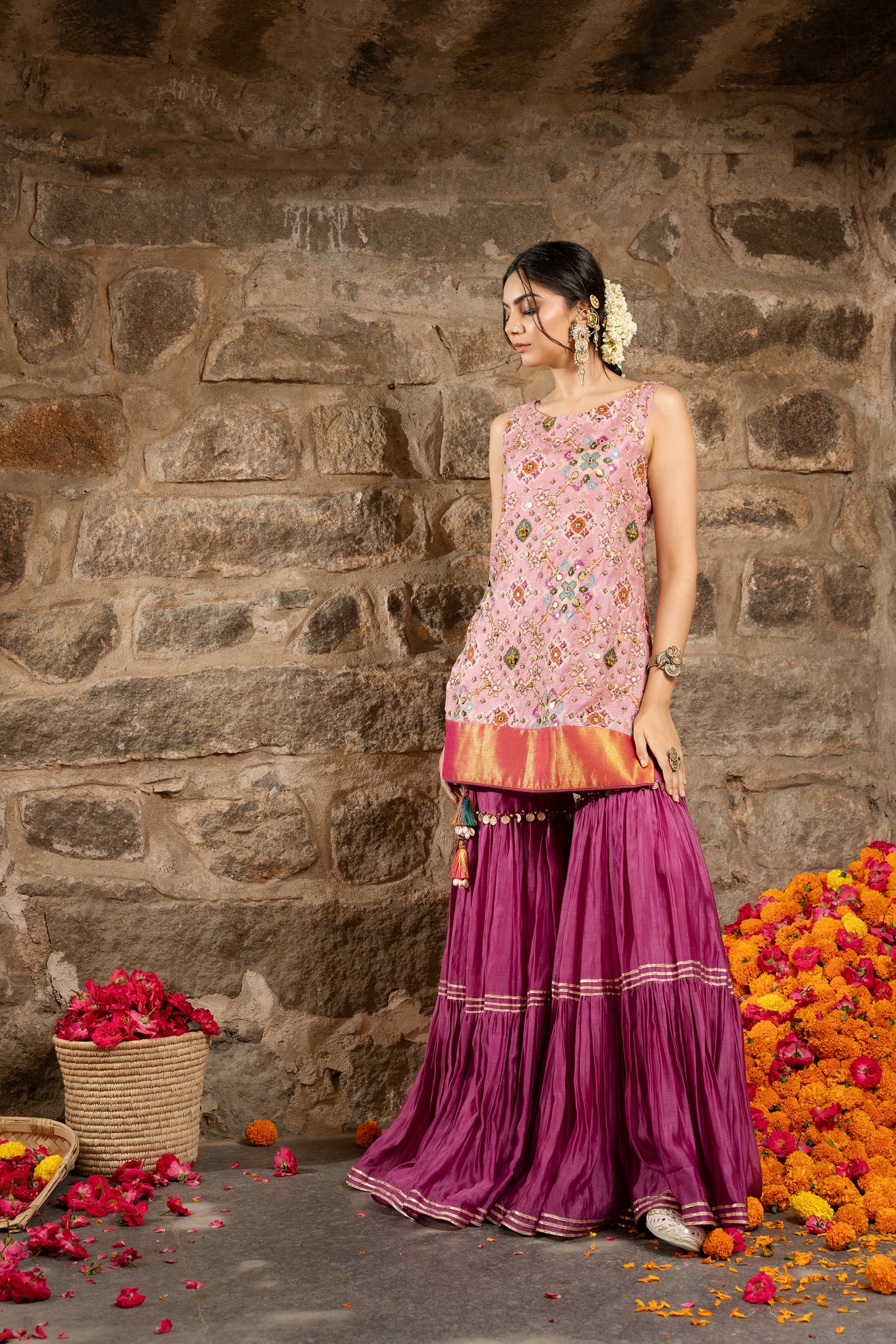 Rukhsaar- blossom pink Sharara set