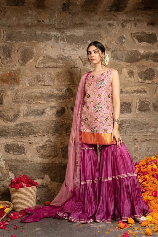 Rukhsaar- blossom pink Sharara set