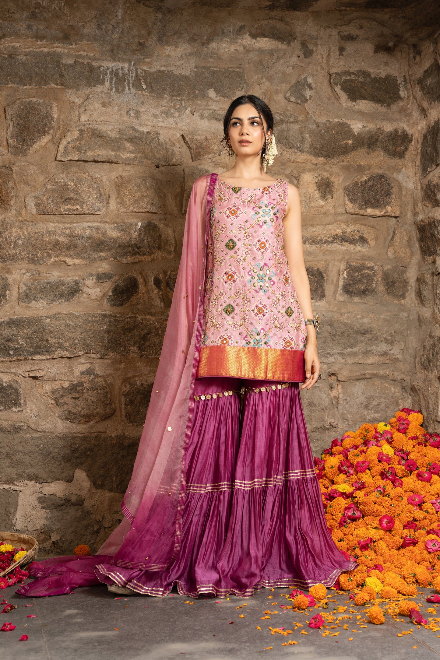 Rukhsaar- blossom pink Sharara set