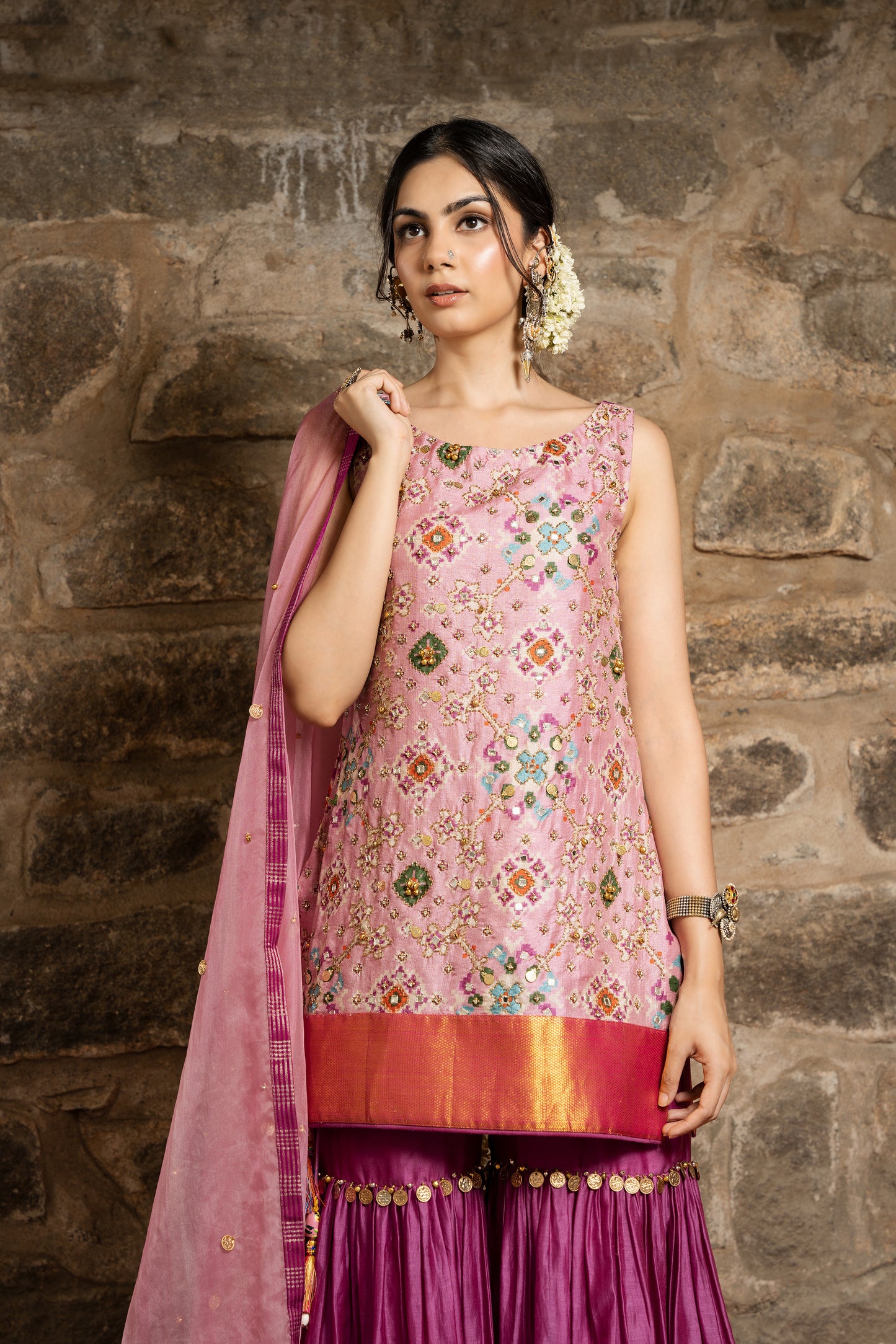 Rukhsaar- blossom pink Sharara set