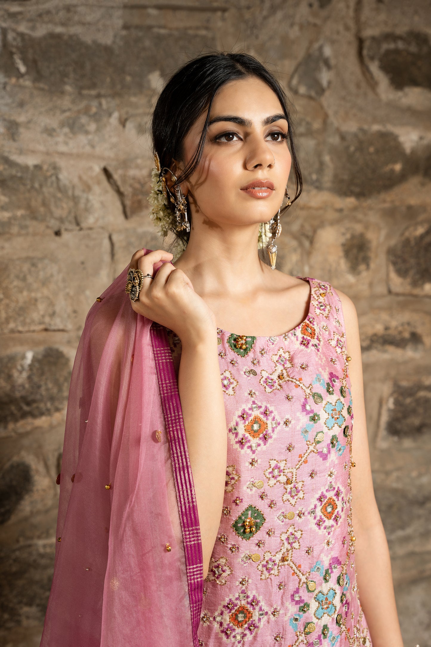 Rukhsaar- blossom pink Sharara set