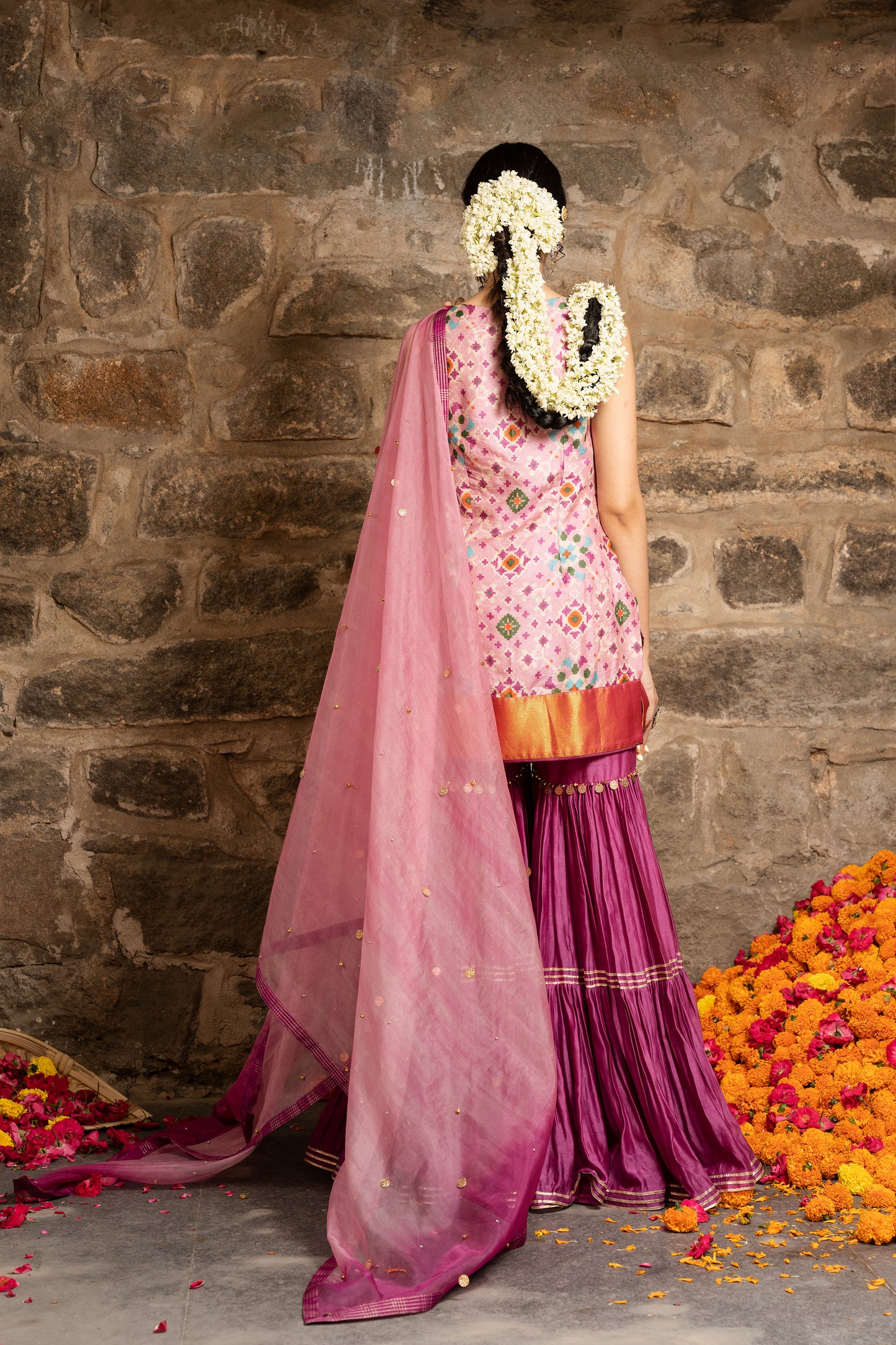 Rukhsaar- blossom pink Sharara set