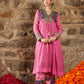 Saanjh-  Pink crush embroidered kurti set