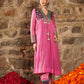 Saanjh-  Pink crush embroidered kurti set