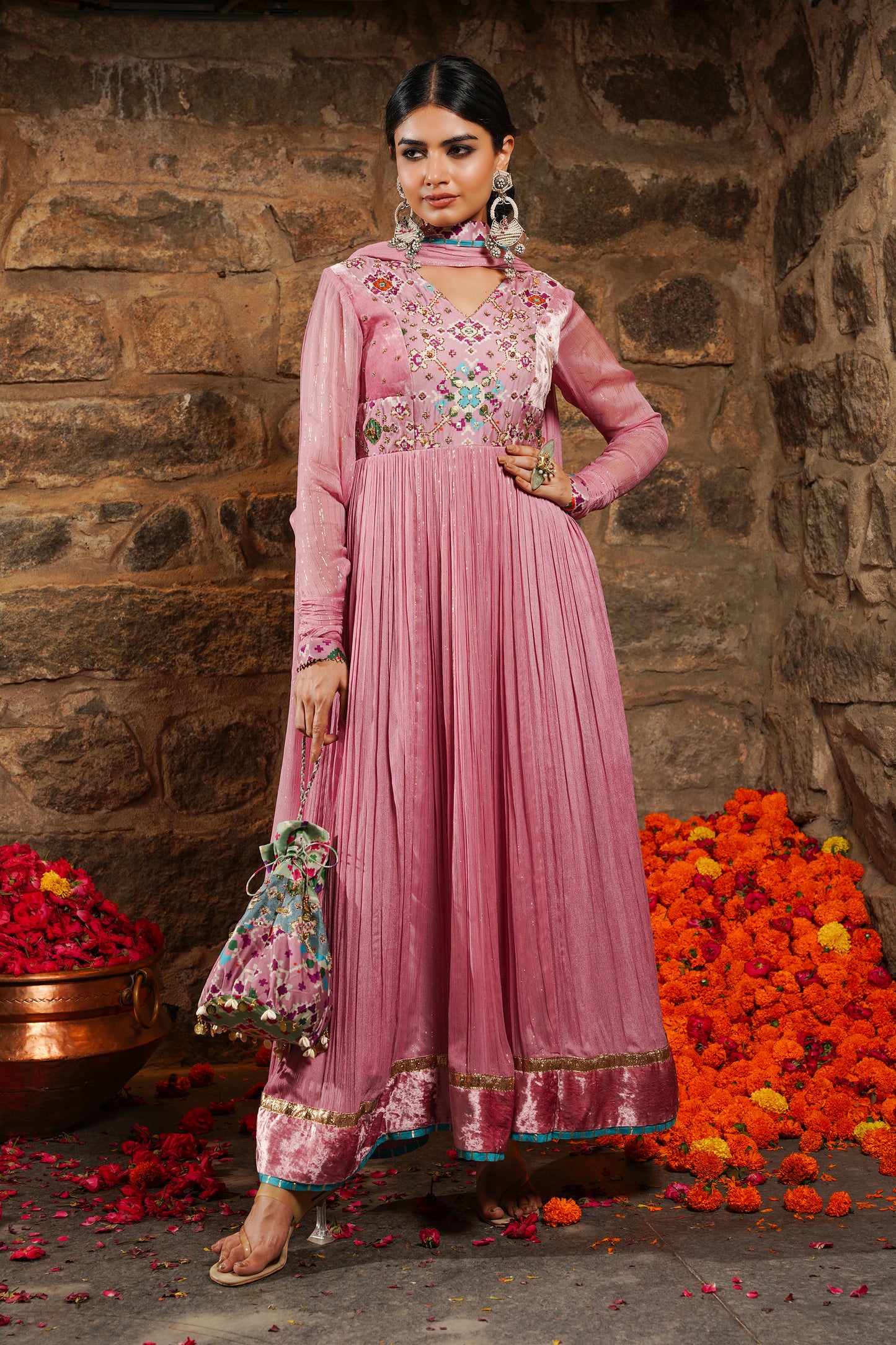 Gulbahar - rose pink blush Anarkali set