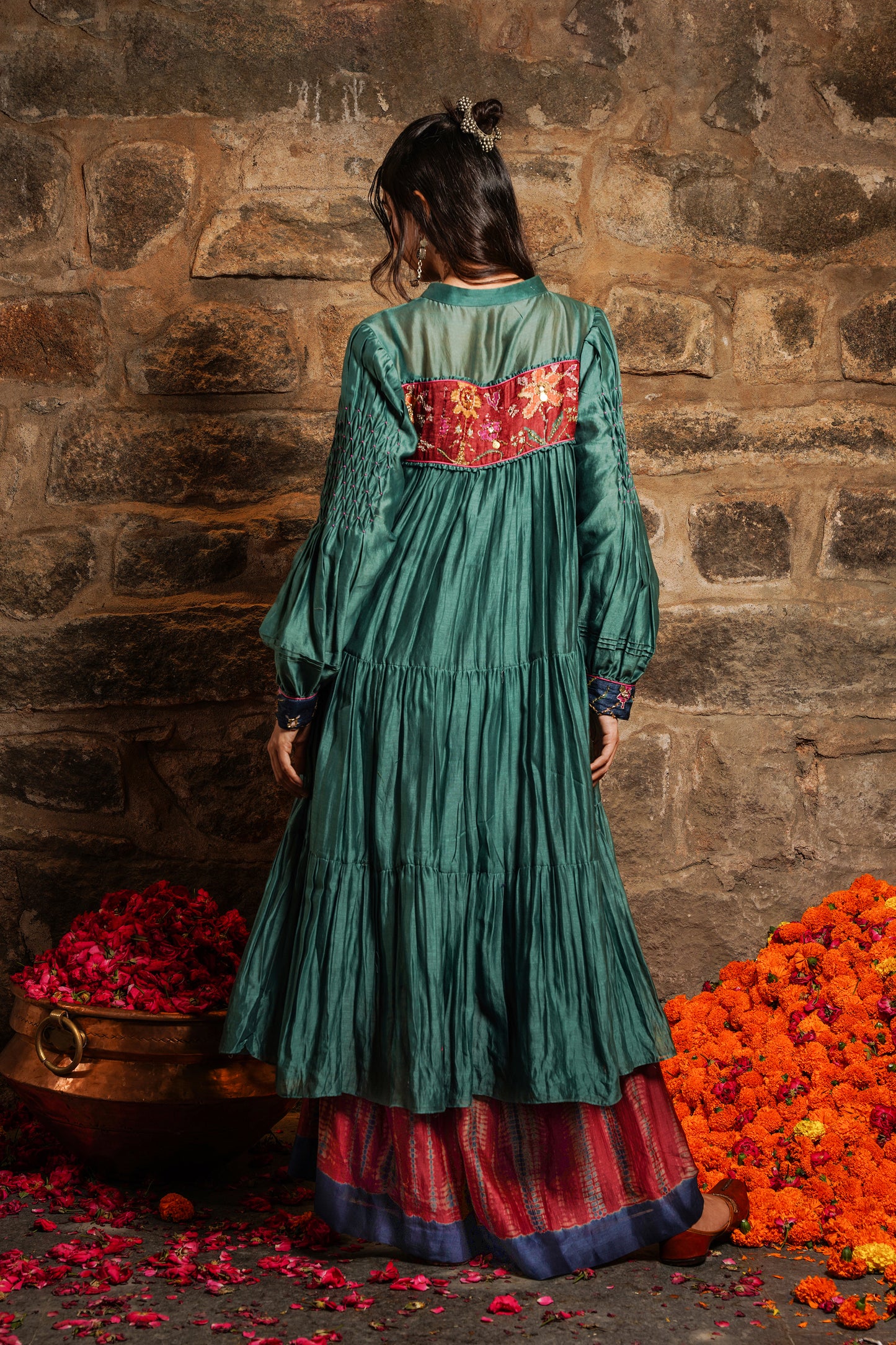 Hyatt- deep sea teal Chanderi sharara set