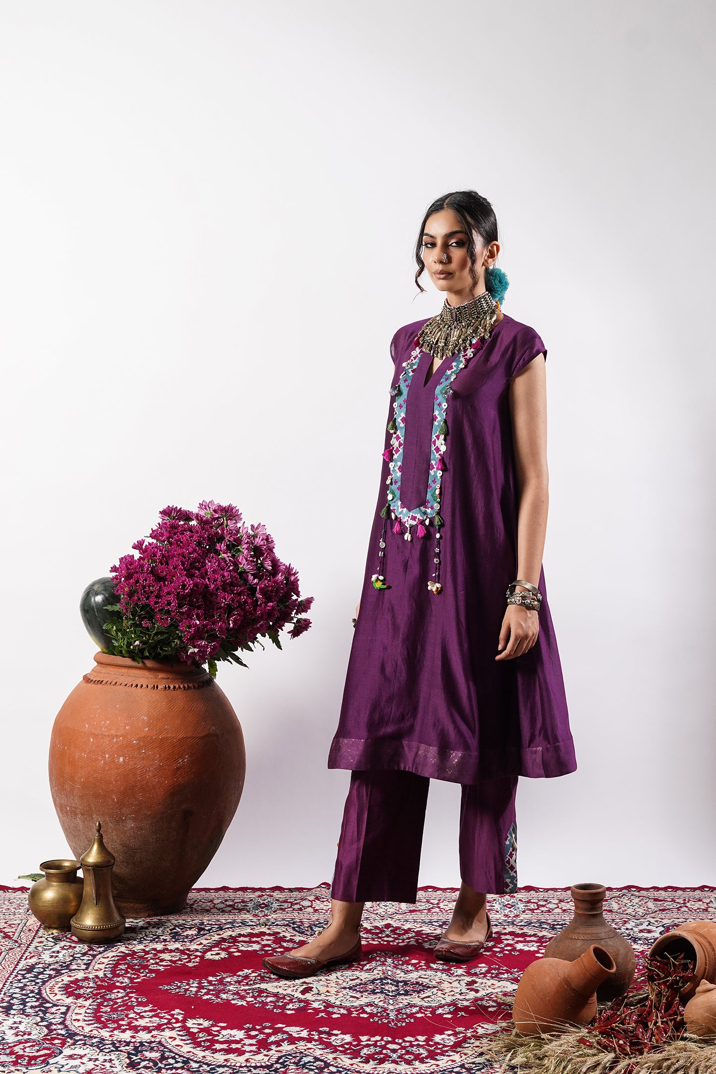 Aashna- Regal Purple Chanderi Kurti Set