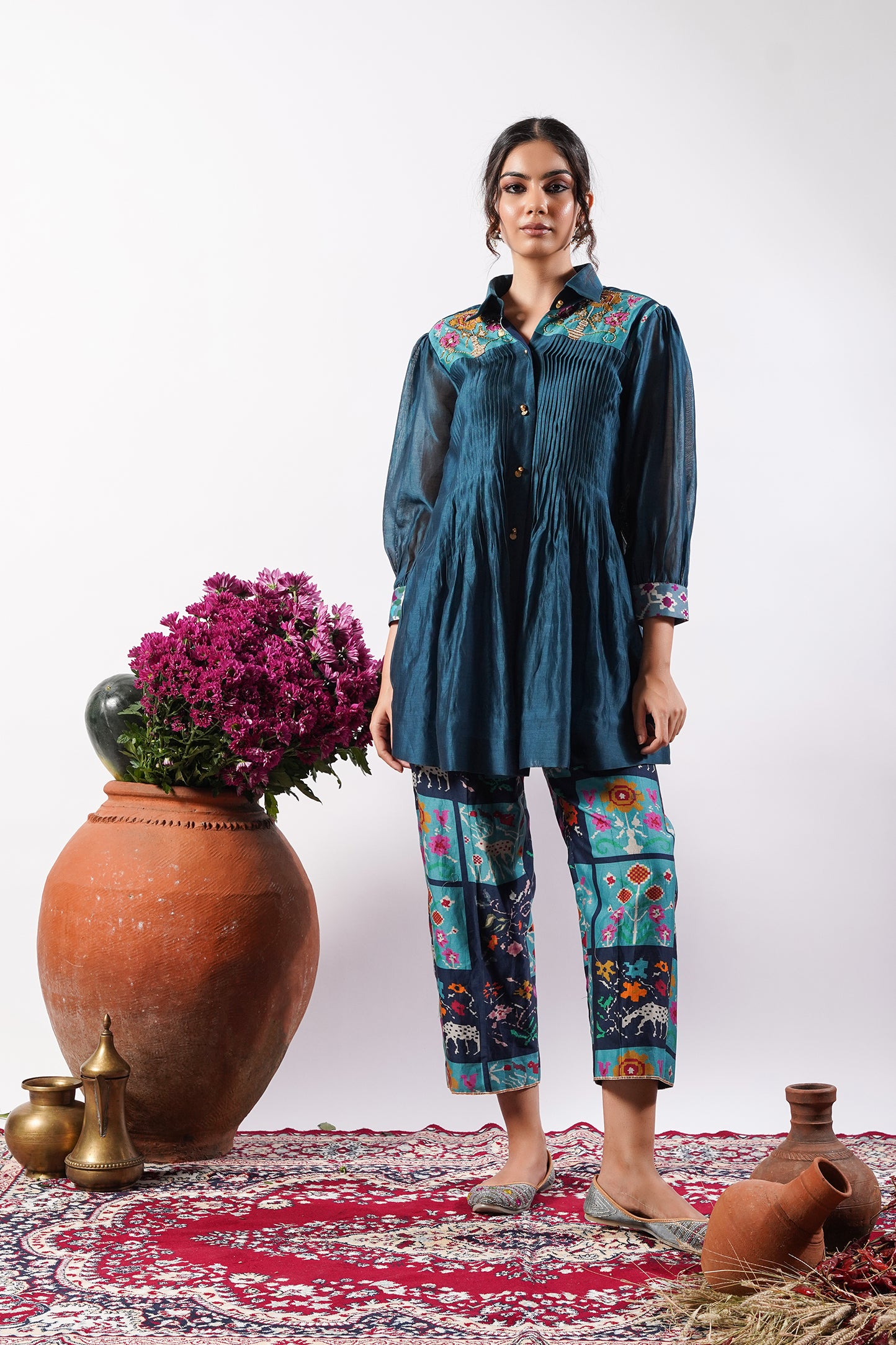 Shiza- Imperial Blue Chanderi co-ord Set