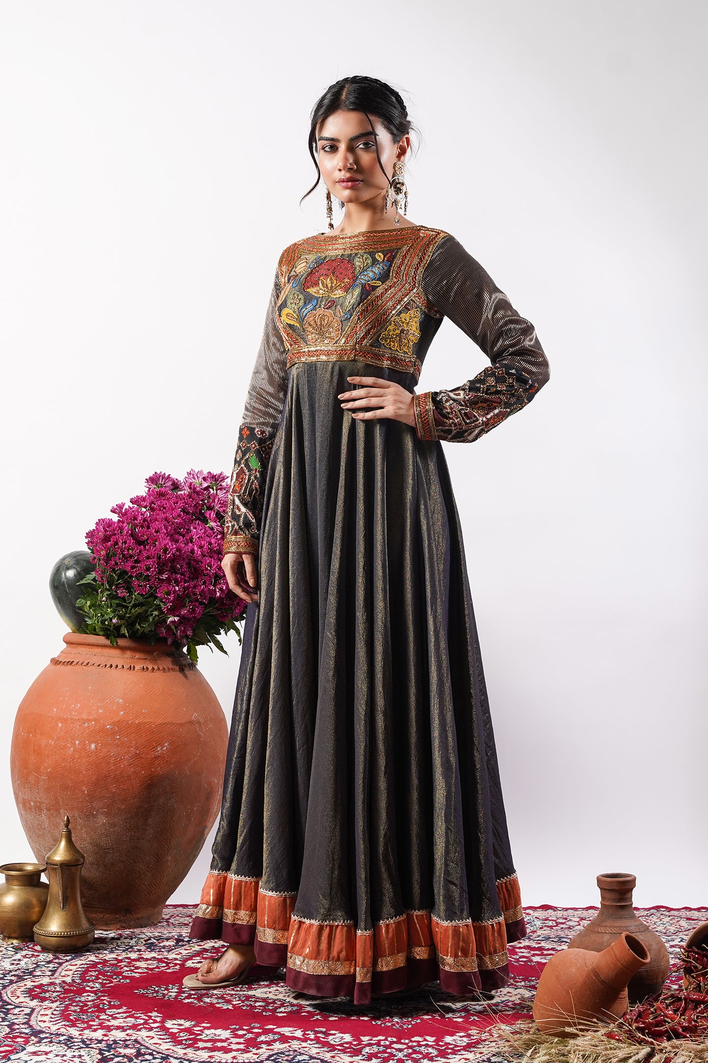 Aarzoo- Midnight Blue Silk Embroidered Anarkali Set