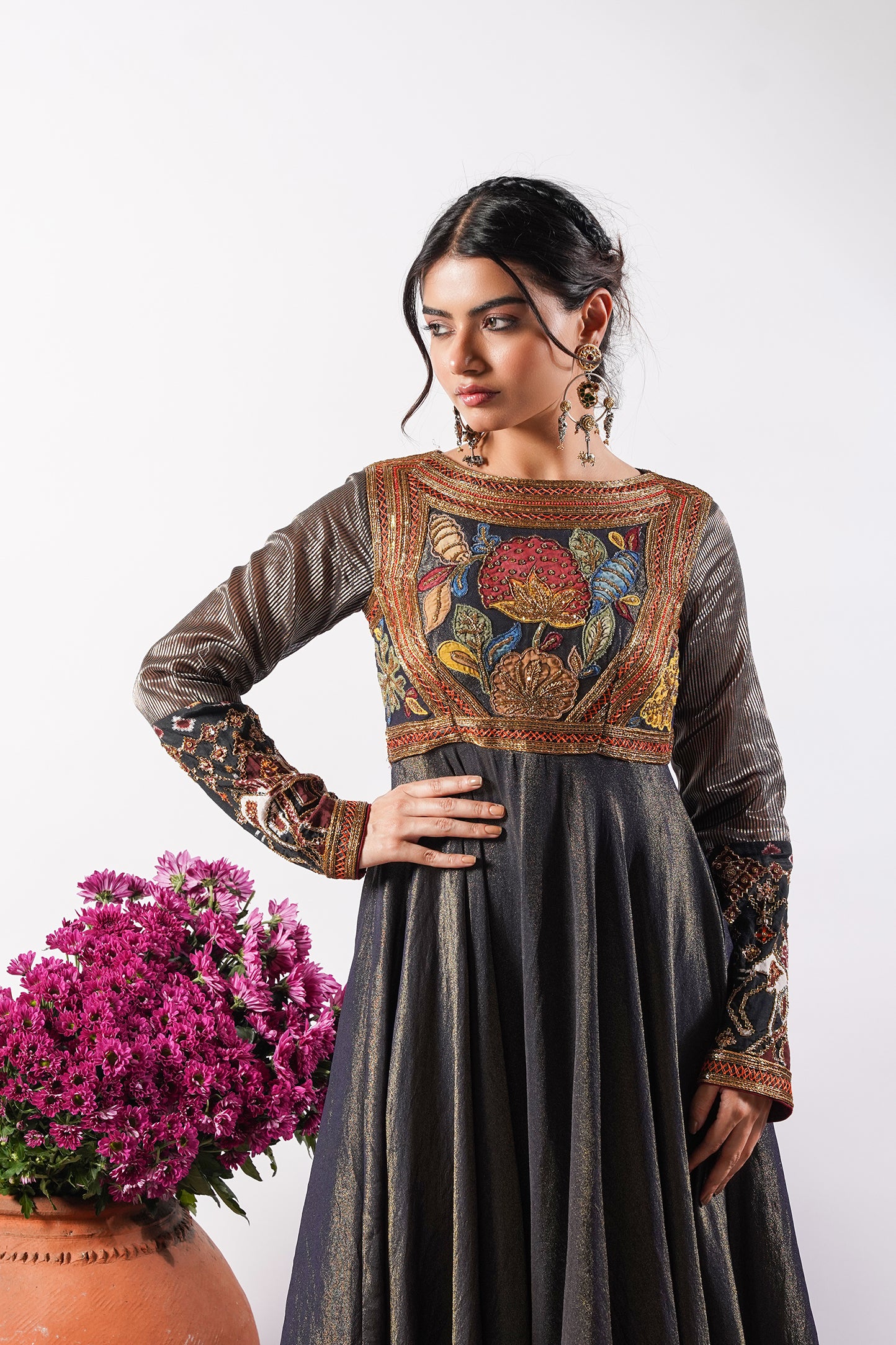 Aarzoo- Midnight Blue Silk Embroidered Anarkali Set