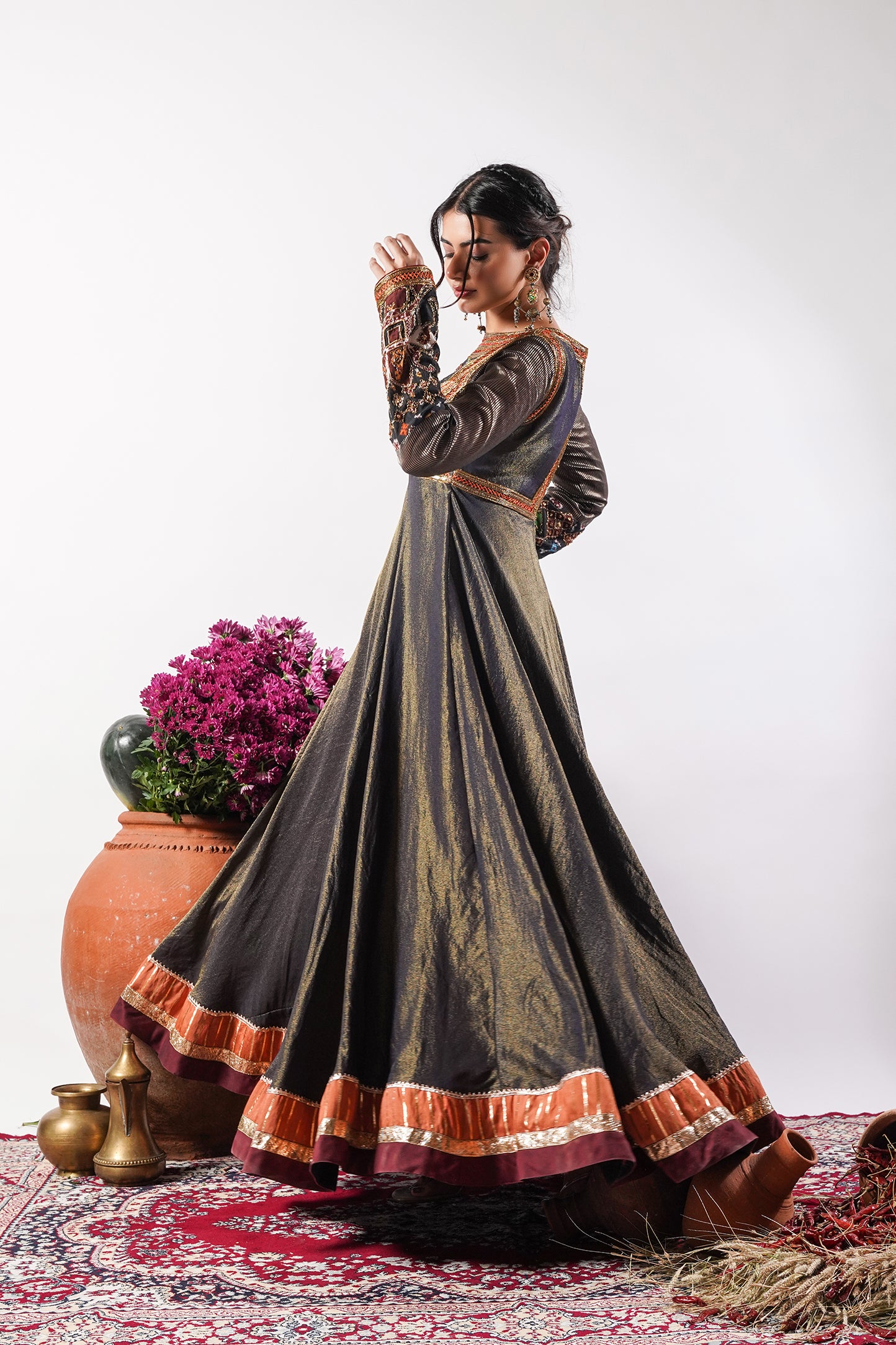 Aarzoo- Midnight Blue Silk Embroidered Anarkali Set