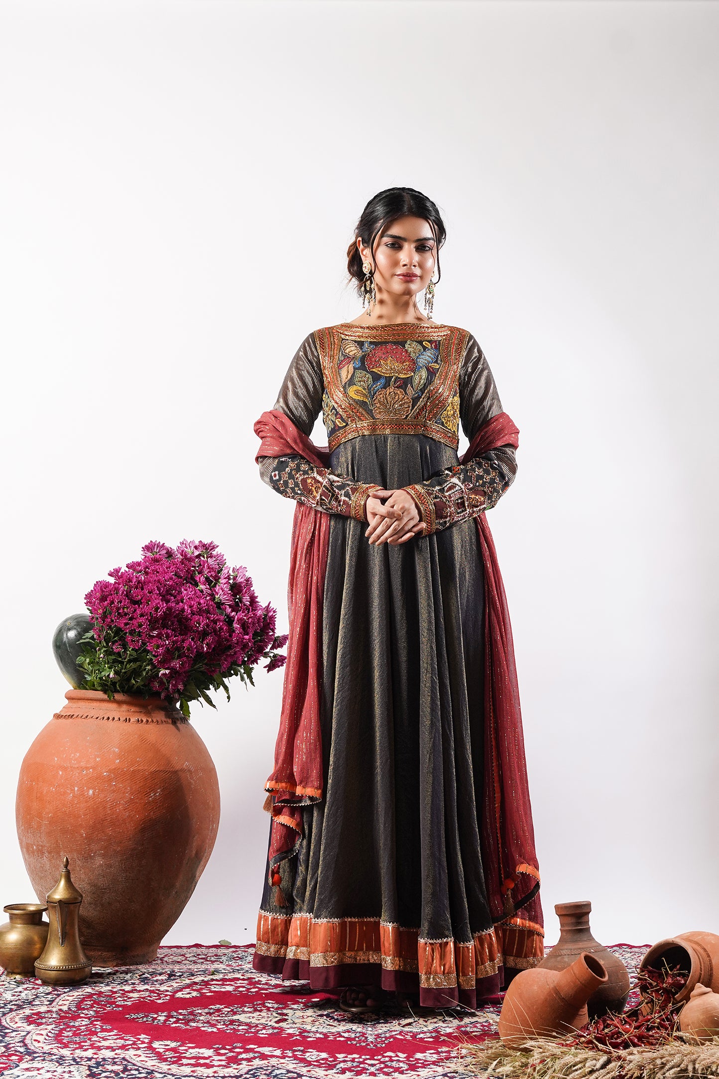 Aarzoo- Midnight Blue Silk Embroidered Anarkali Set