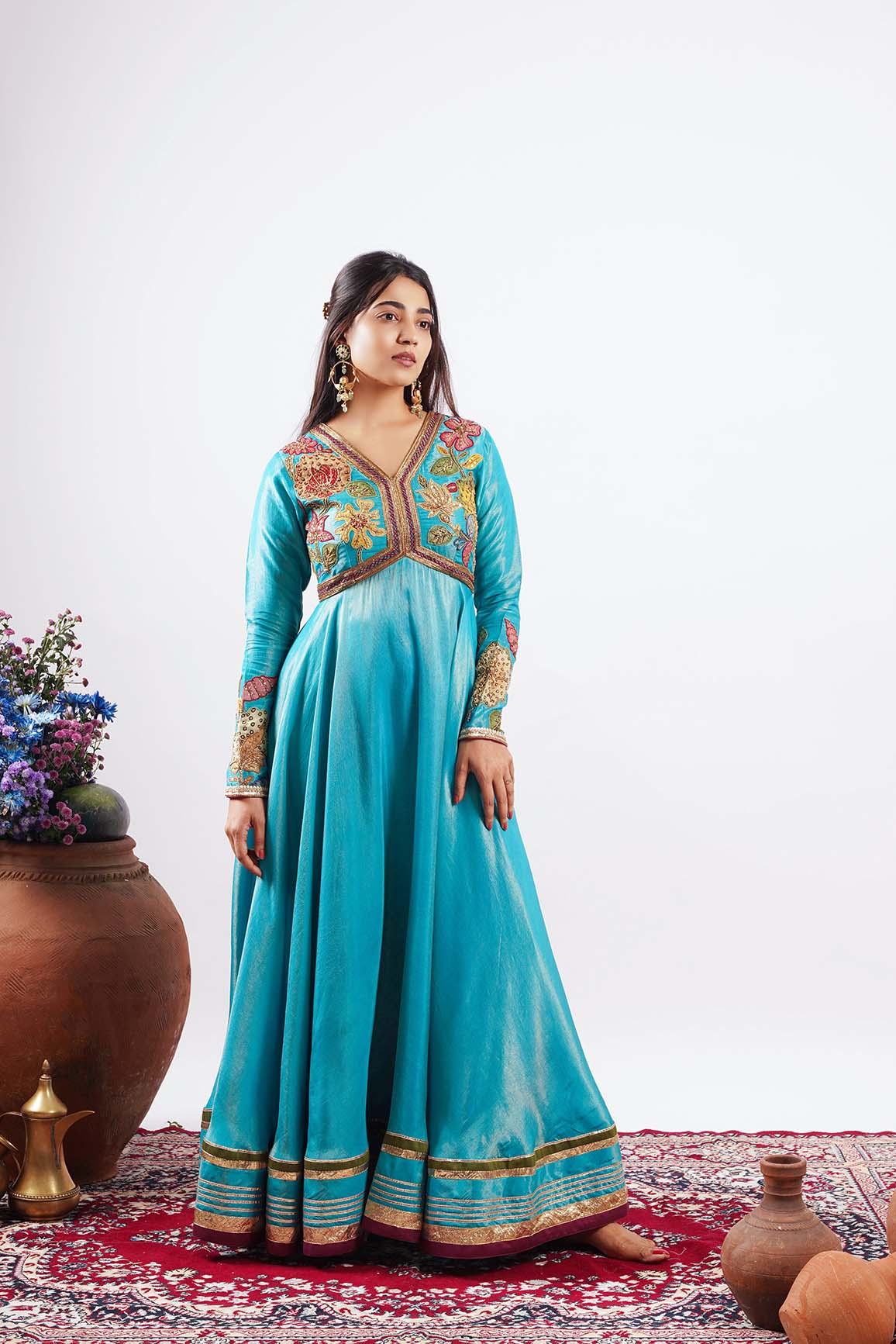 Nazakaat-  Blue embroidered Anarkali set