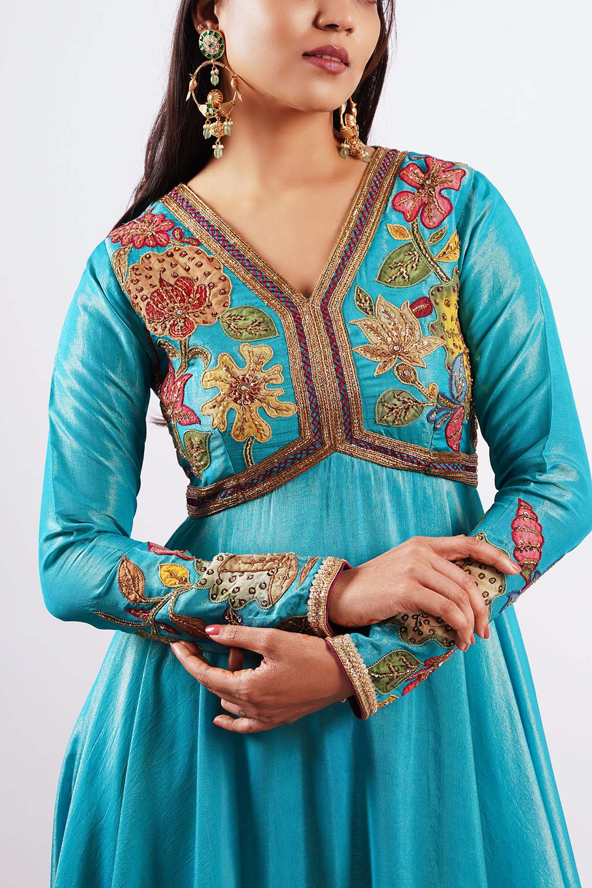 Nazakaat-  Blue embroidered Anarkali set