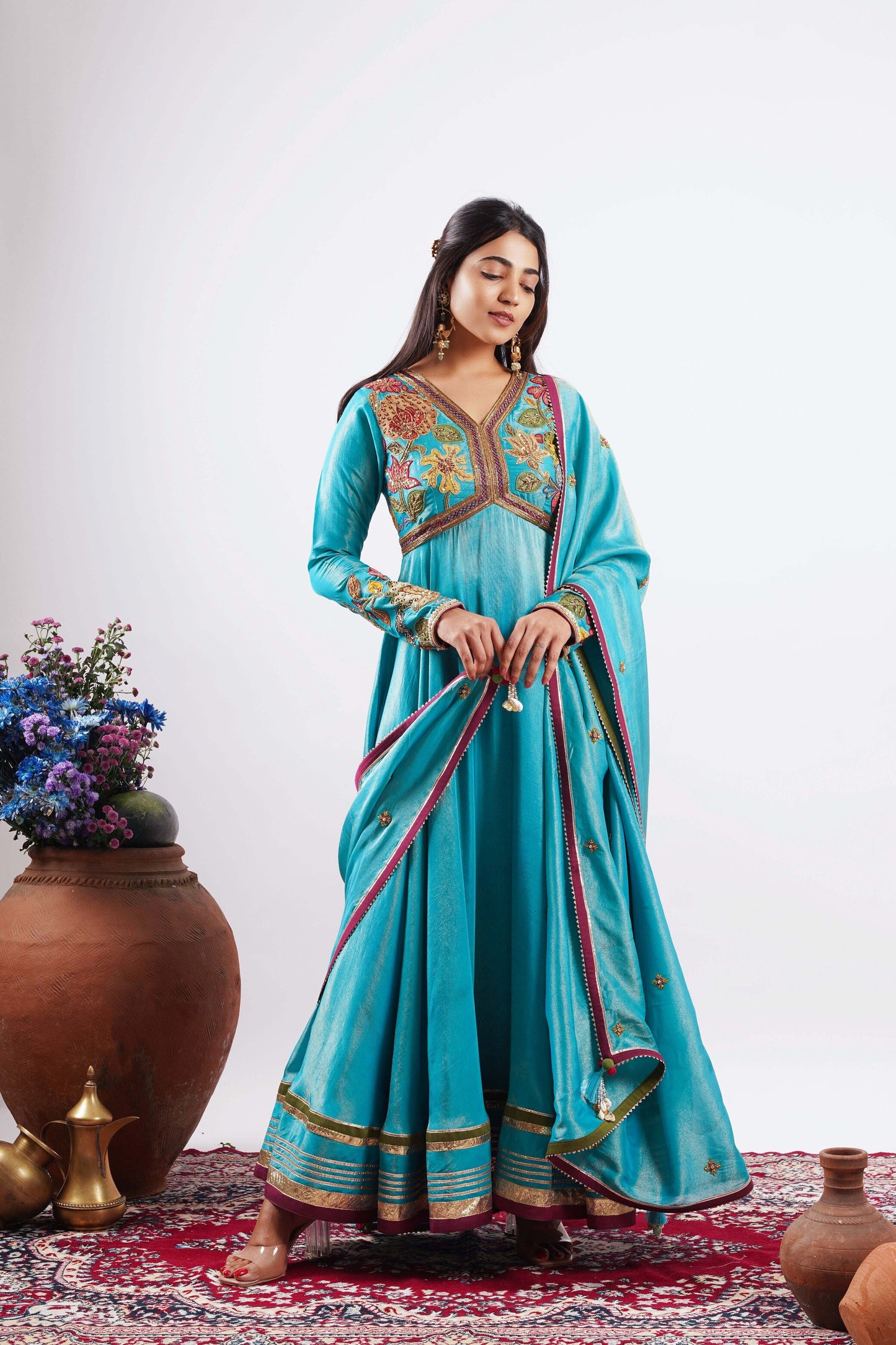 Nazakaat-  Blue embroidered Anarkali set