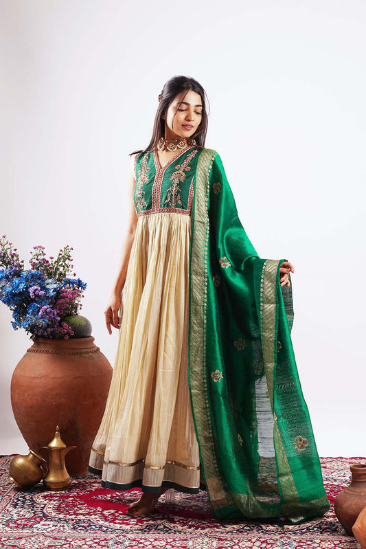 ANARKALI GREEN AND IVORY