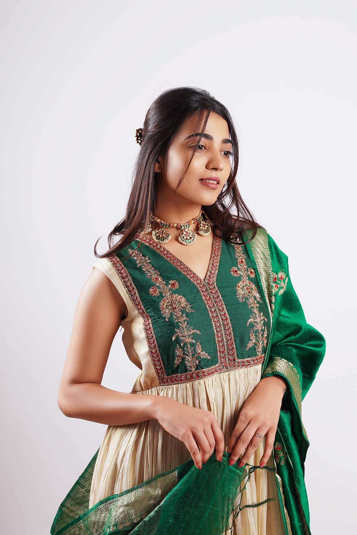 ANARKALI GREEN AND IVORY