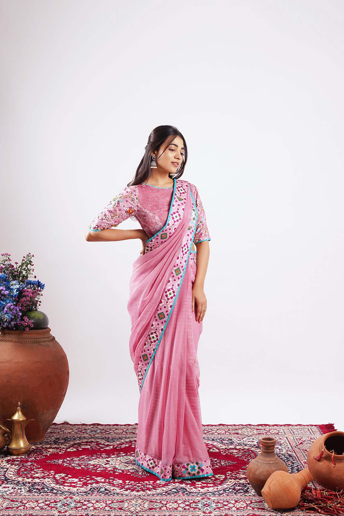 Gul Noor - Pink pre-draped saree