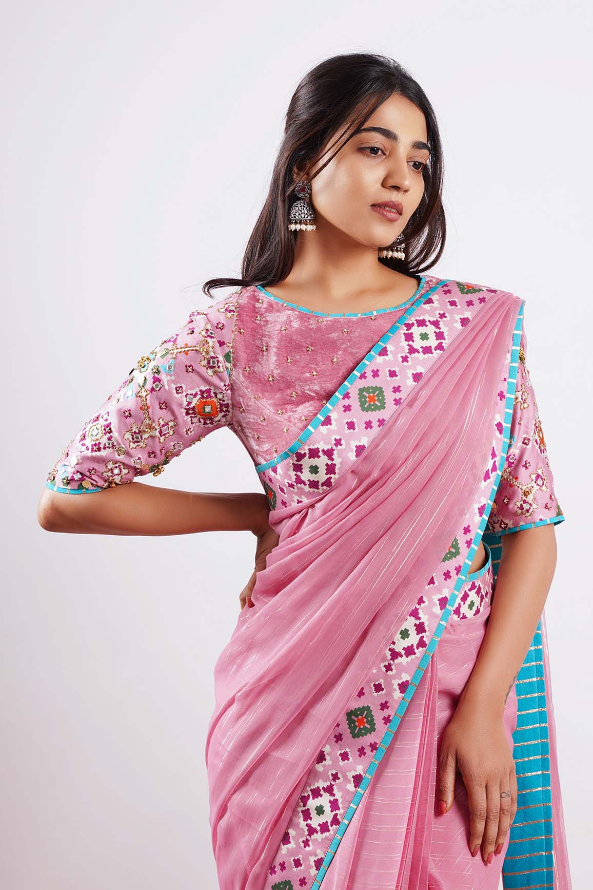 Gul Noor - Pink pre-draped saree