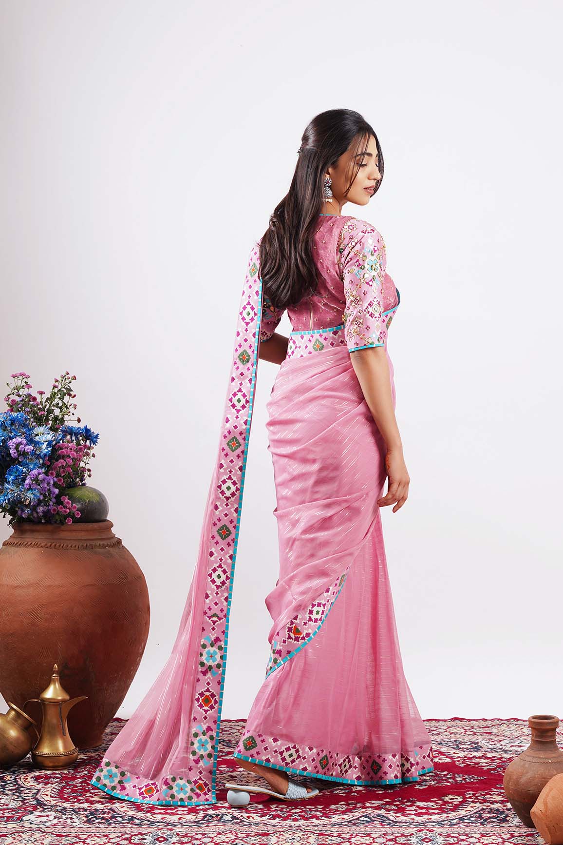 Gul Noor - Pink pre-draped saree