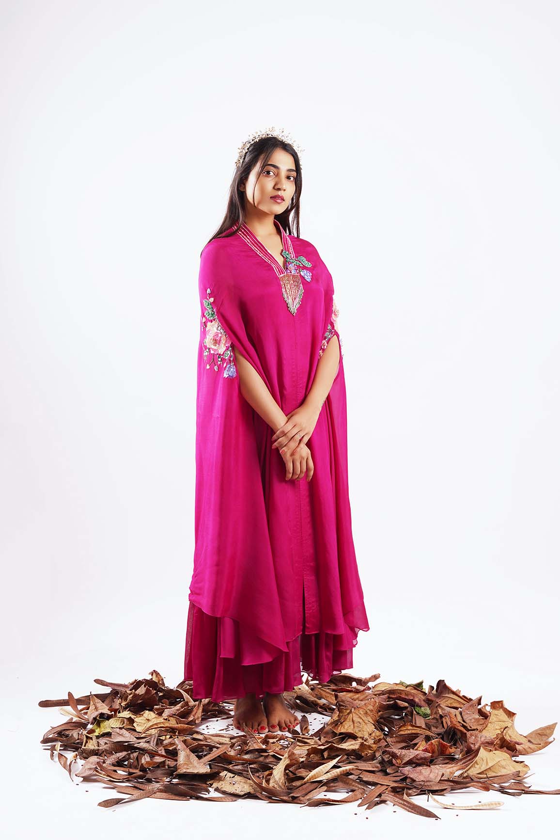 Azelie-Nakshatra Pink Hand Embroidered Kaftan Dress