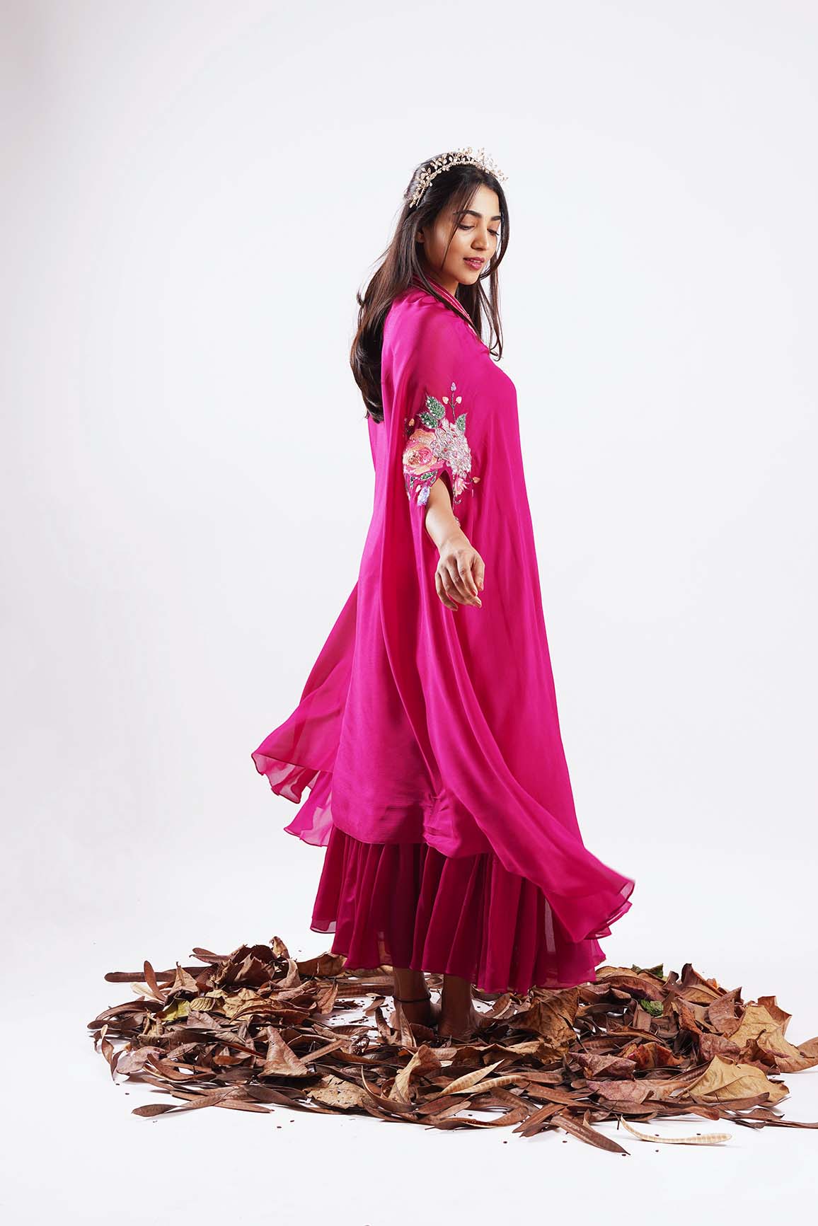 Azelie-Nakshatra Pink Hand Embroidered Kaftan Dress