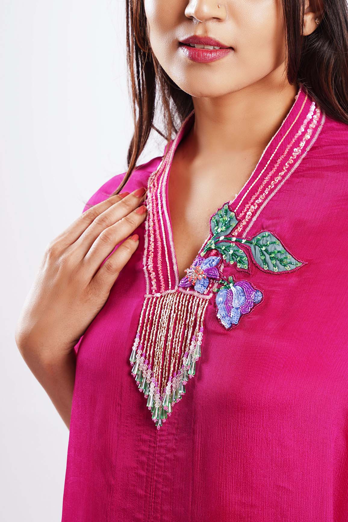 Azelie-Nakshatra Pink Hand Embroidered Kaftan Dress