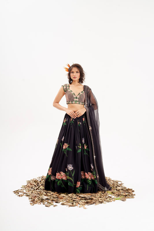 La fleur -Black embroidered lehenga set