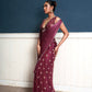 Traksh- wine shade embroidered pre-draped saree