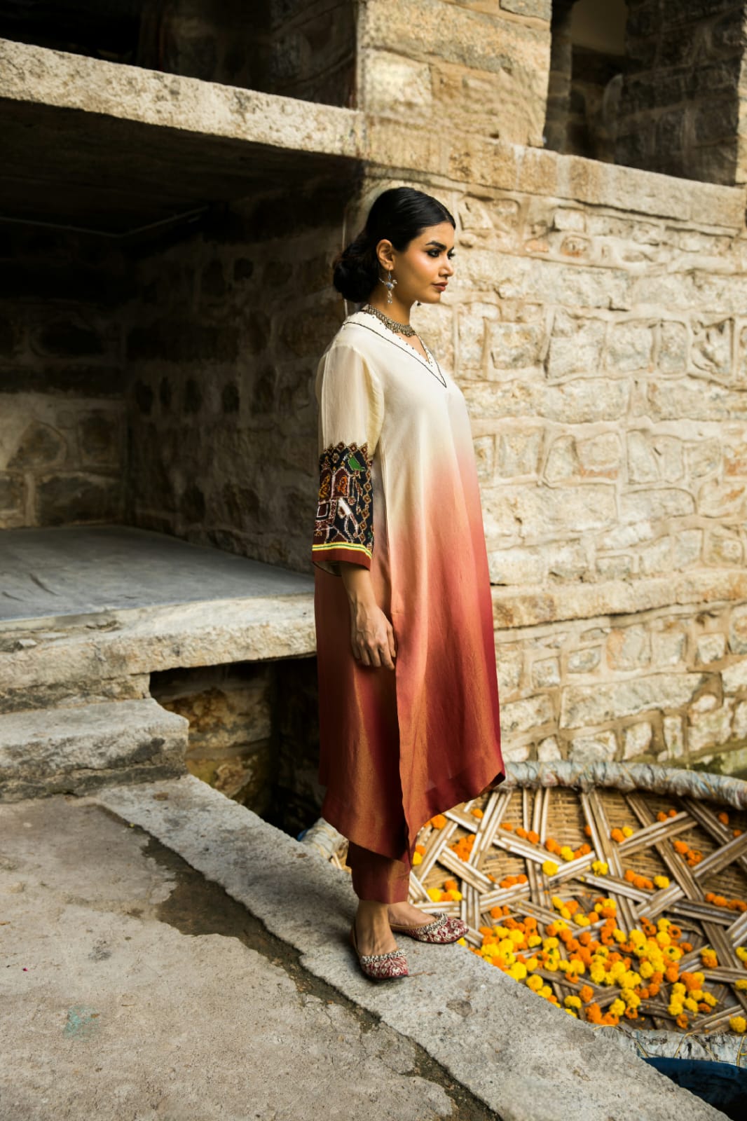 Sufi- shaded Patola kurti set