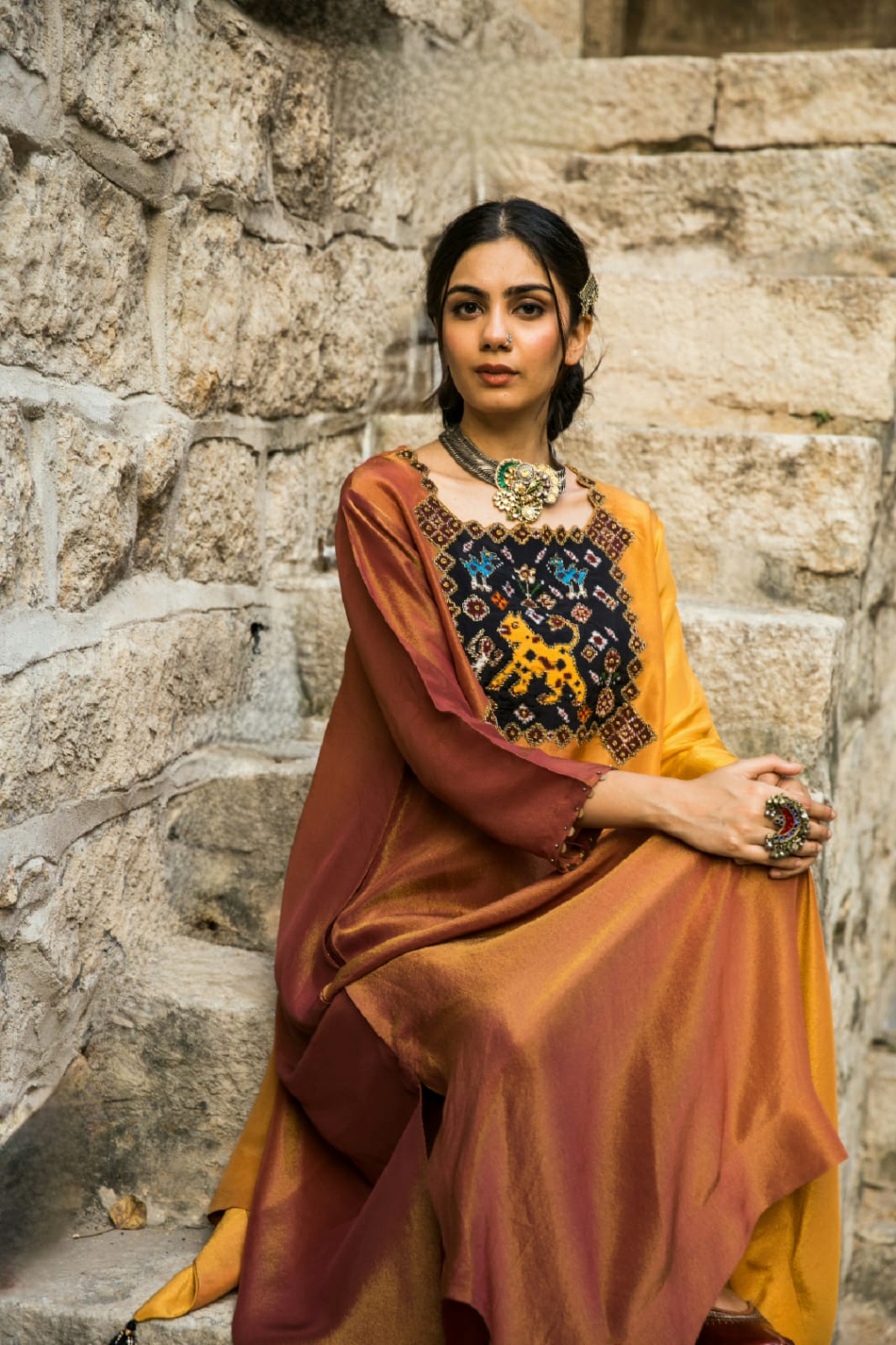 Sufi- dual tone Patola kurti set