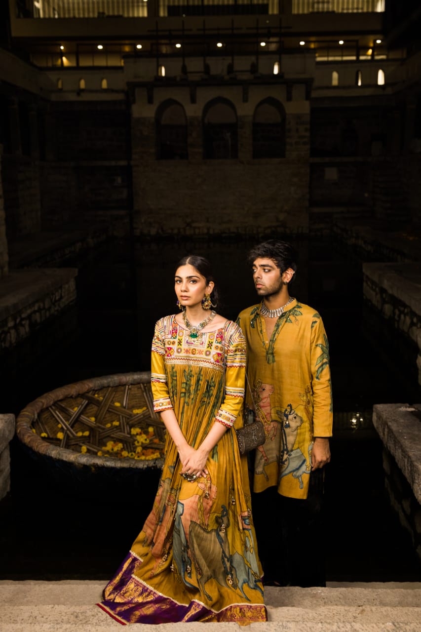 Nazaakat: marigold yellow Kalamkari Anarkali set