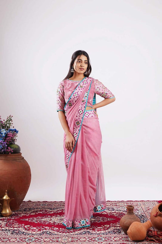 Gul Noor - Pink pre-draped saree