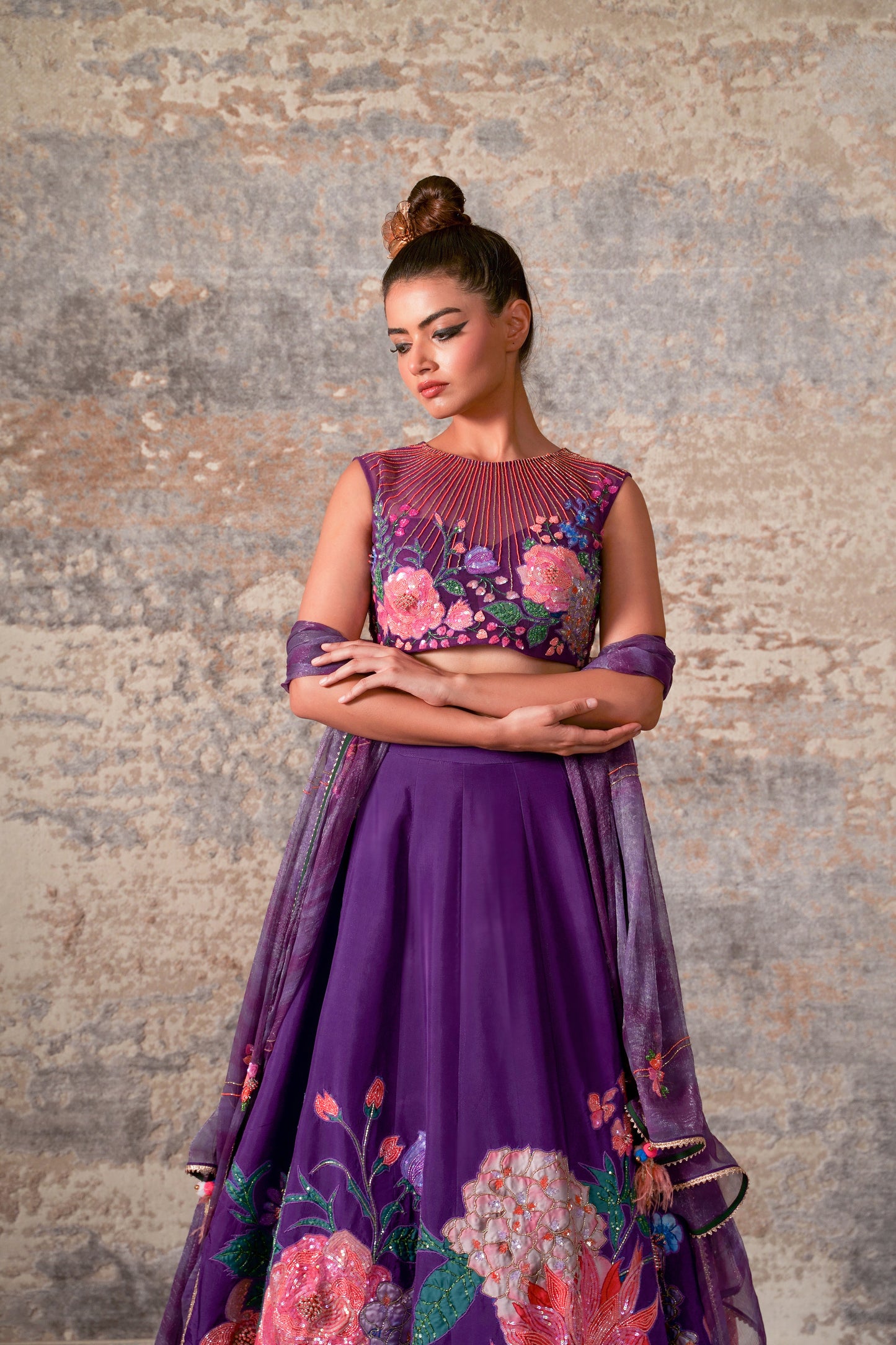 Azelie-Nakshatra Purple Haze Hand Embroidered Lehenga