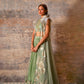 Dejouer-nakshatra pistachio green foil print hand embroidered lehenga with overcoat