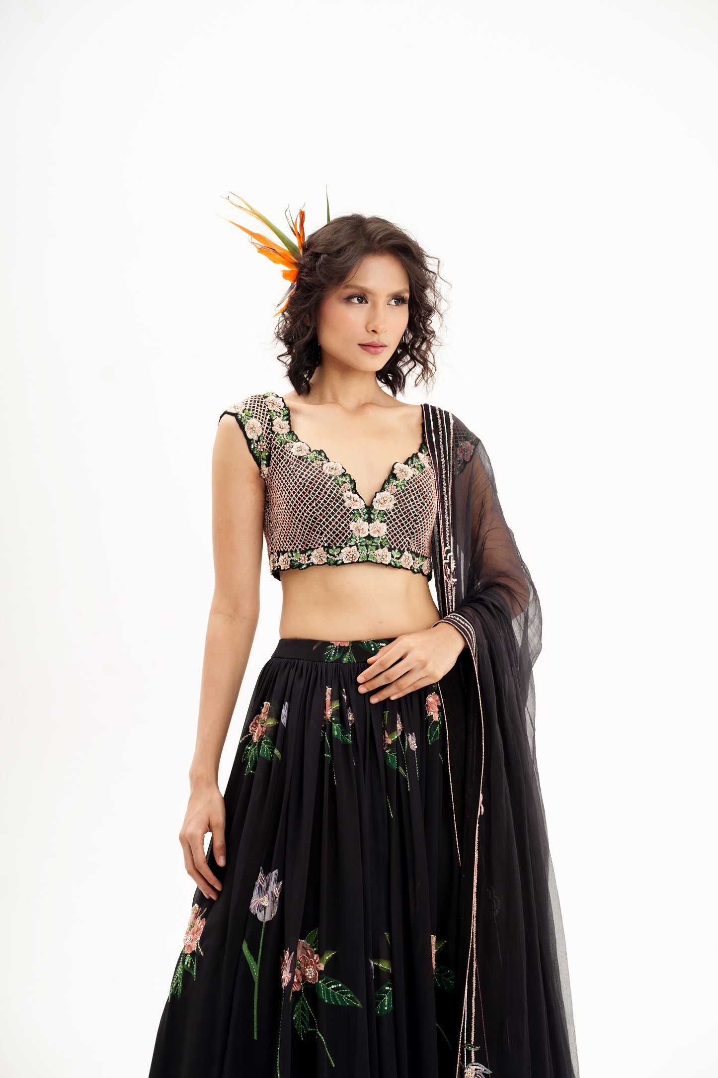 La fleur -Black embroidered lehenga set