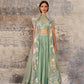 Dejouer-nakshatra pistachio green foil print hand embroidered lehenga with overcoat