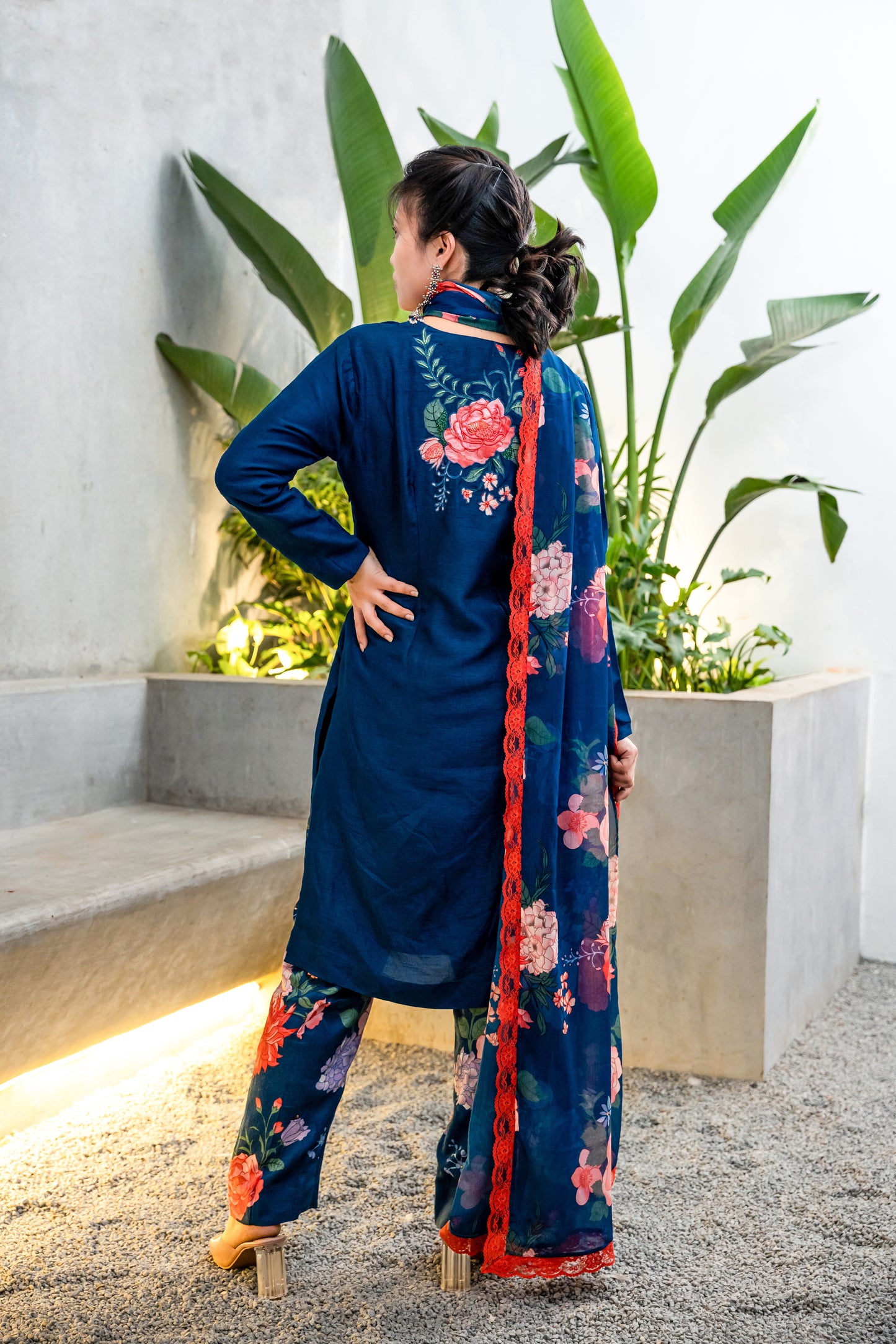 Iris Navy blue floral paradise suits