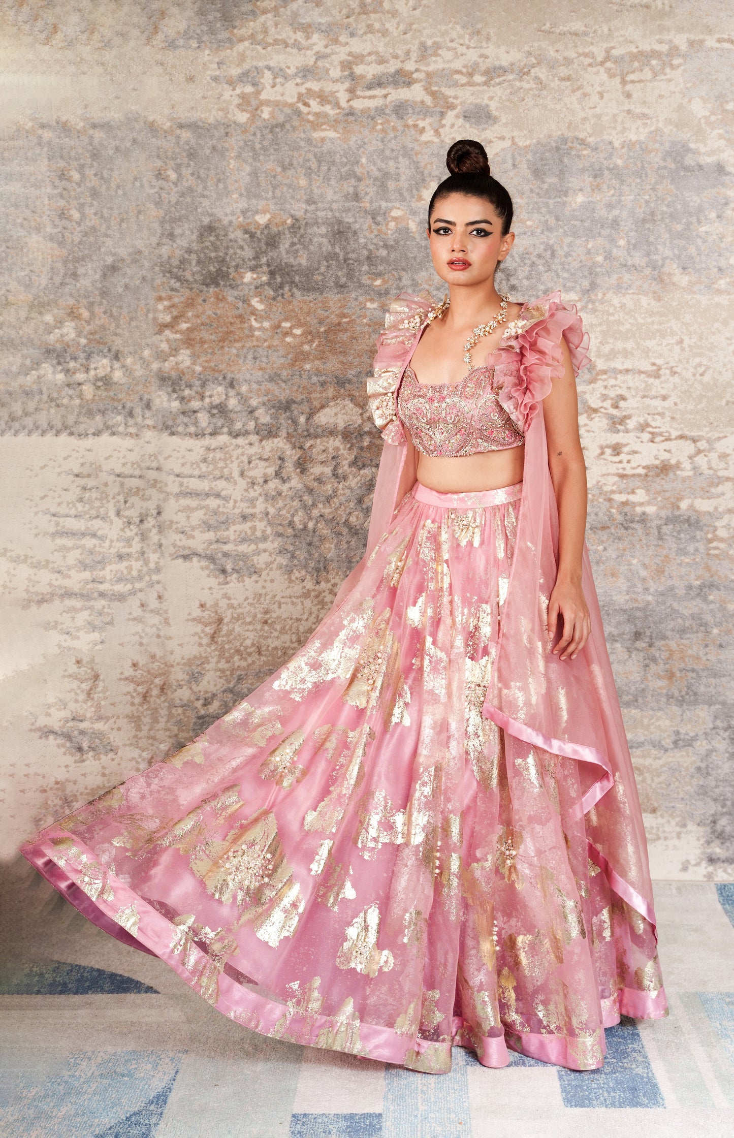 Charm pink intricate hand embroidered lehenga with overcoat