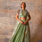 Dejouer-nakshatra pistachio green foil print hand embroidered lehenga with overcoat