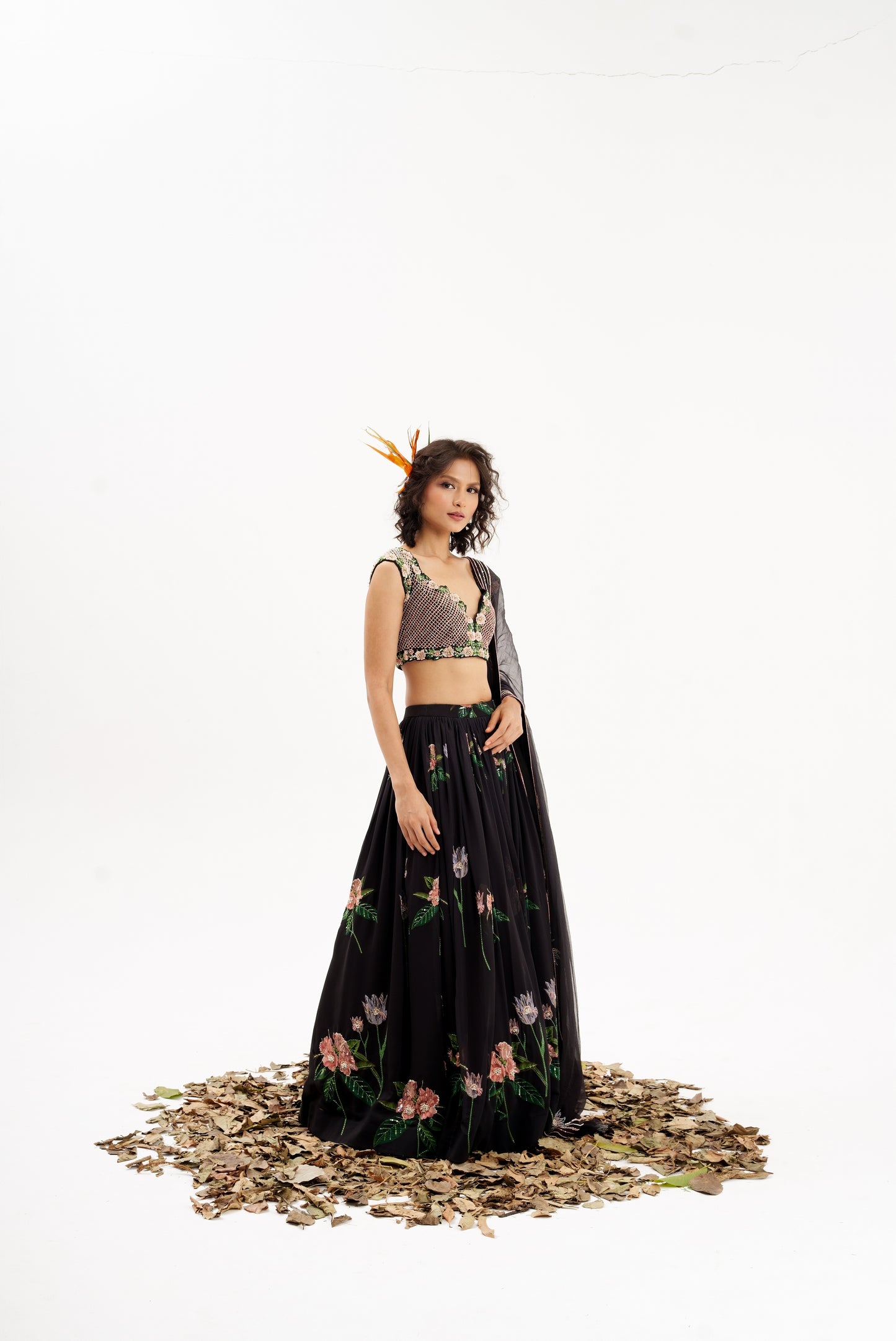 La fleur -Black embroidered lehenga set