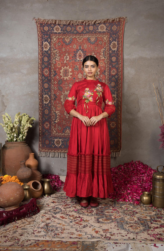 Naaz- scarlet red silk dress