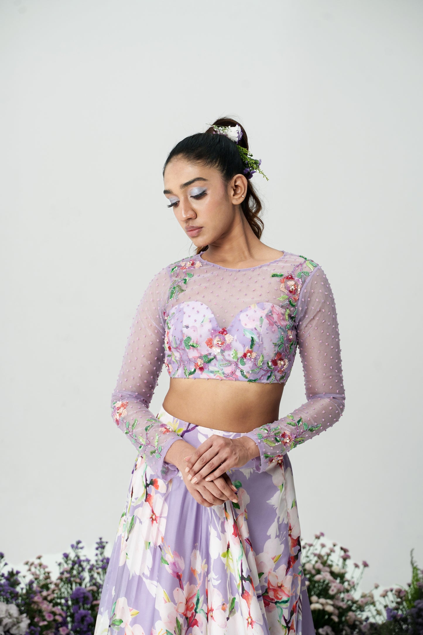 Lilium -Hand Embroidered Lilac Lehenga Set