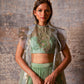 Dejouer-nakshatra pistachio green foil print hand embroidered lehenga with overcoat