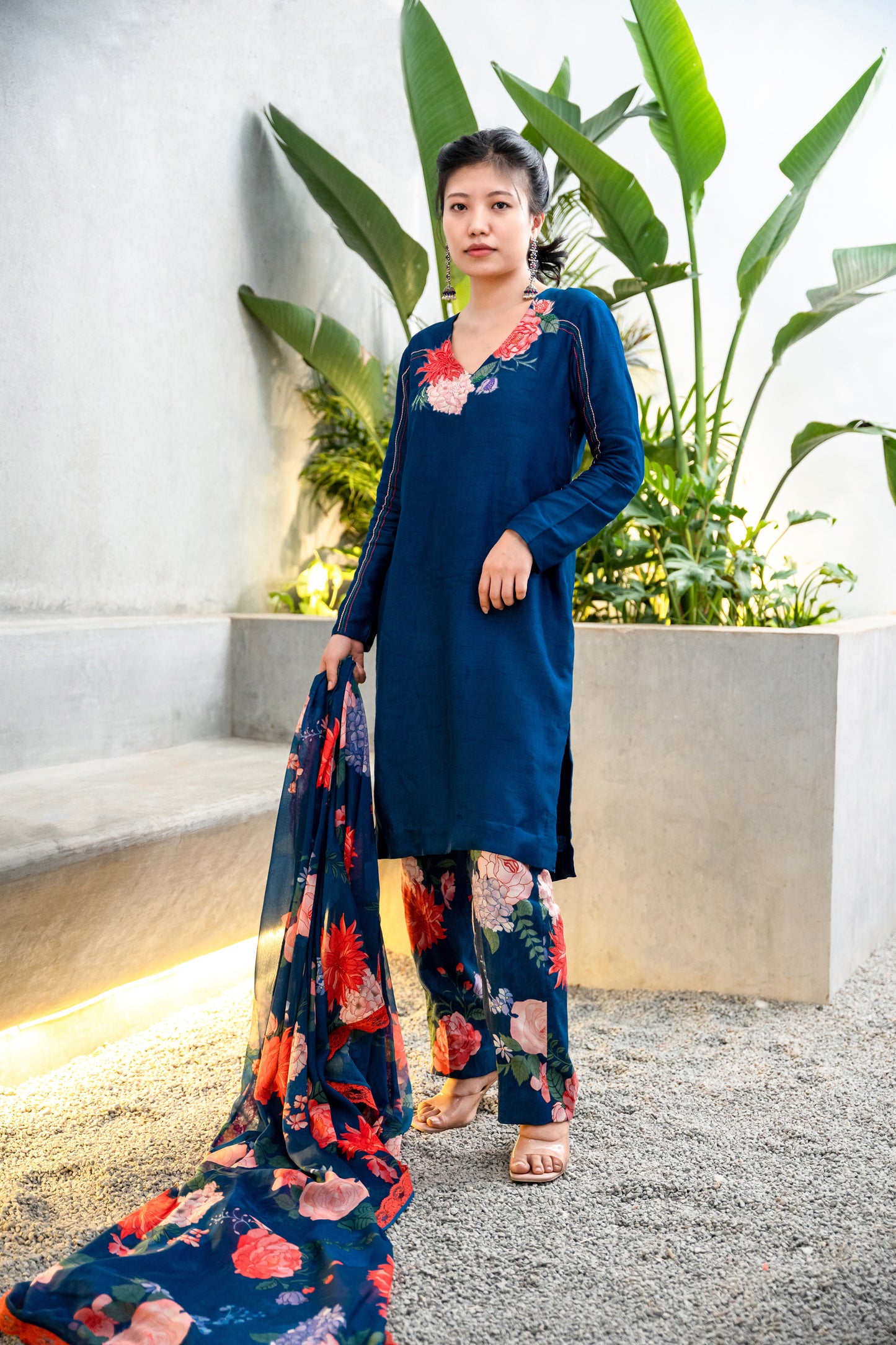 Iris Navy blue floral paradise suits